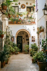 Typical Mexican patio with a flower pot