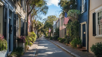 street with flags