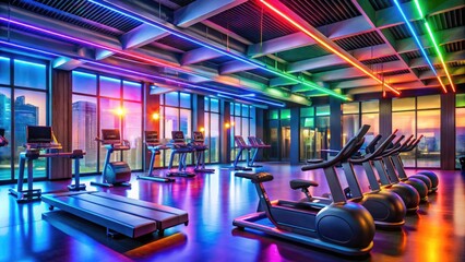 Fototapeta premium Energizing Workout Scene in Modern Gym Featuring Treadmills and Fitness Equipment for Exercise
