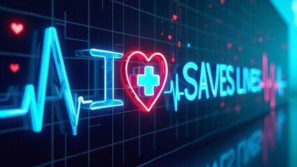 Fototapeta premium AI Saves Lives Text with Medical Heart Monitor