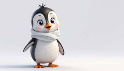 Obraz premium A cute penguin wearing a scarf and looking at the camera