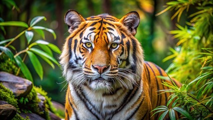 Fototapeta premium Exploring the Distinctive Color Patterns of a Tiger in Its Natural Habitat and Environment