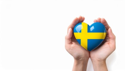 手で持っているスウェーデンの国旗のハート(Heart of Sweden flag held in hand.)
