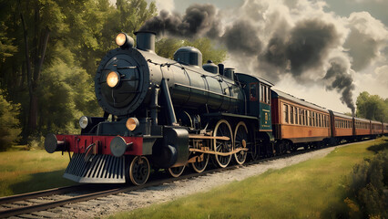 Obraz premium Retro Train Illustration: Expressing Independently on a Transparent Background generative ai 