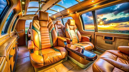 Fototapeta premium Exquisite Luxury Helicopter Interior Featuring Plush Seating, Modern Design, and Elegant Finishes