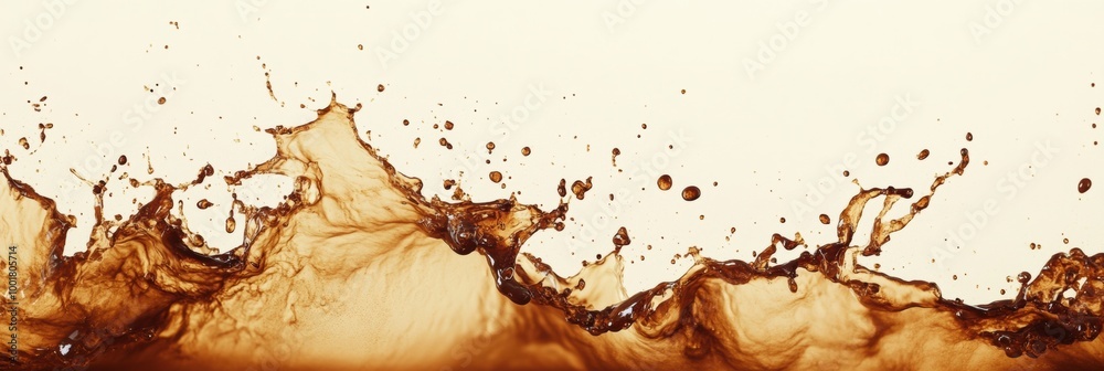 Poster exploring the intricate patterns of spilled coffee stains and splashes creating an abstract artistic