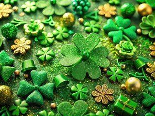Festive St. Patrick's Day Background with Shamrocks, Green Colors, and Traditional Symbols of Luck
