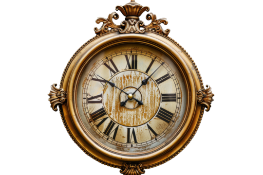 Transparent Antique Gold Clock Face with Roman Numerals, Time, Elegance - Powered by Adobe