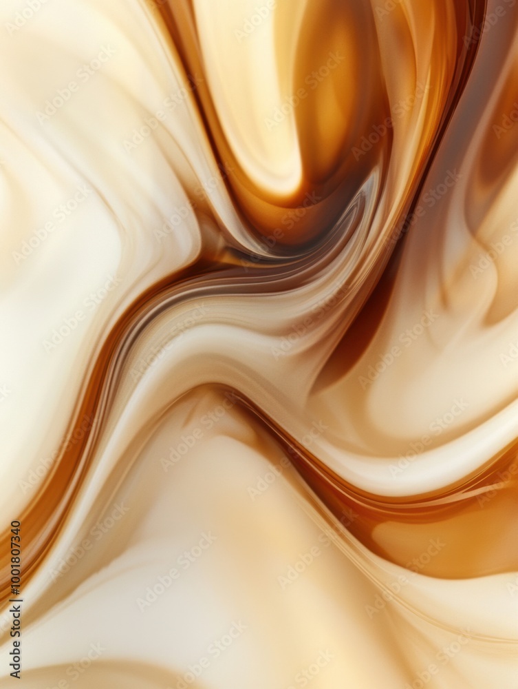 Leinwandbilder Swirling patterns of coffee mingling with milk create an abstract canvas in warm, inviting tones during a serene morning. Generative AI