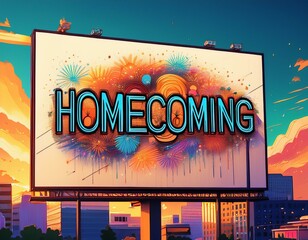 The word 'Homecoming' is written in billboard