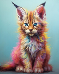 A multicolor baby lynx that creates a stunning Watercolor Scene as a gift