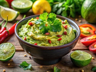 Obraz premium Fresh and Creamy Avocado Dip with Lime, Cilantro, and Spices Perfect for Parties and Gatherings