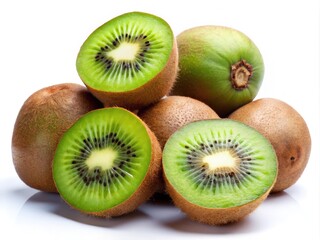 Obraz premium Fresh and Juicy Kiwis Displayed on Bright White Background Highlighting Their Vibrant Color and Texture