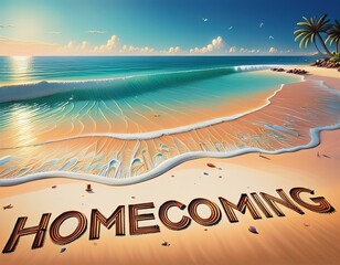 The word 'Homecoming' is written in beach