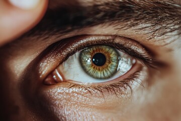 Man putting liquid drops in his eye solving vision problem closeup with generative ai
