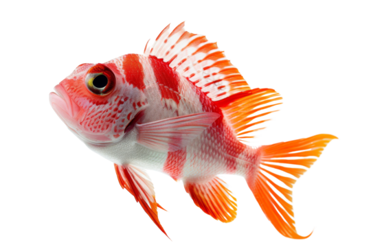 Transparent Red and White Fish Isolated on Black Background - Underwater Life, Marine Biology, Aquarium