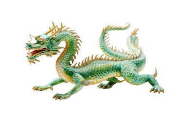 Obraz premium Transparent Green Dragon Statue Isolated on Black Background