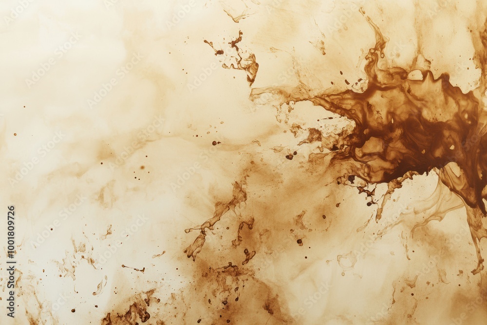 Leinwandbilder Splotches and splashes of brown coffee create a unique abstract artwork, showcasing a fluid blend of shapes and colors on a light background