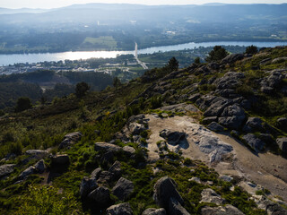Aerial view of Vila Nova de Cerveira, Portugal. Miradouro do Cervo Viewpoint. Alto Minho, Viana do...