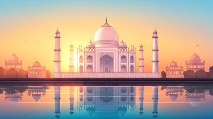 Magnificent Taj Mahal at Sunset with Reflection in Water