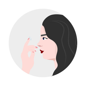 woman holding contact lens, side view clip art preview