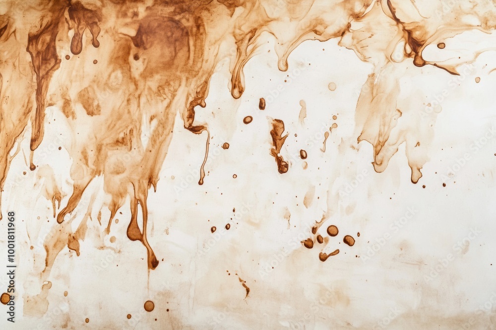 Fototapete creative abstract background featuring flowing coffee stains and splashes on a light surface, perfec