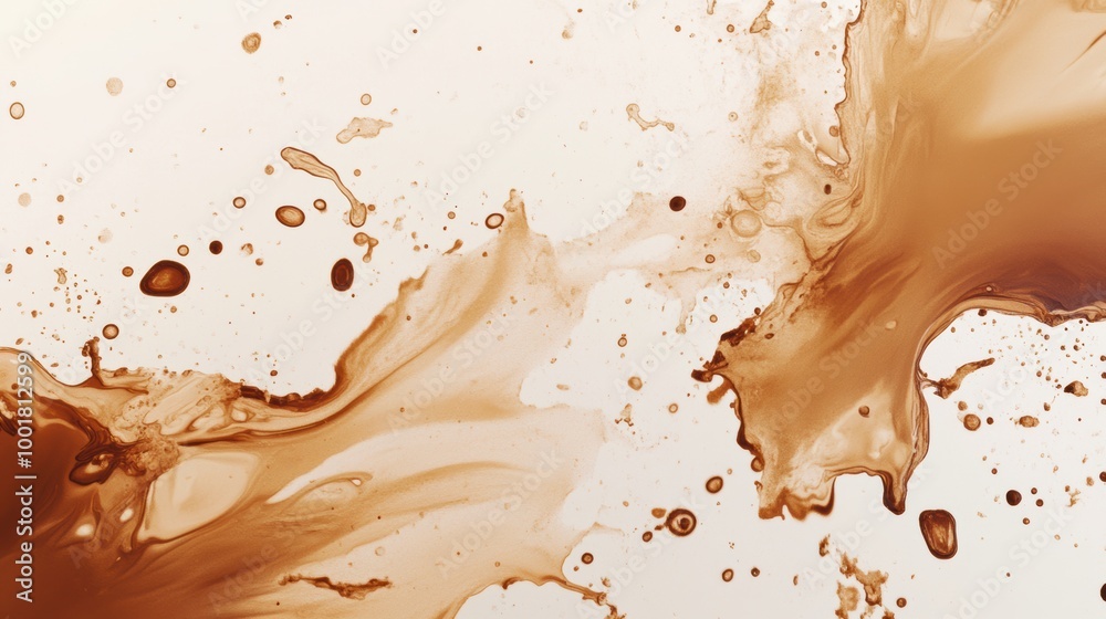 Fototapete An abstract artistic background featuring dynamic spilled coffee stains and splashes on a light canvas. Generative AI