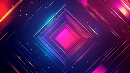 Obraz premium Abstract geometric background with glowing lines and a pink square in the center.