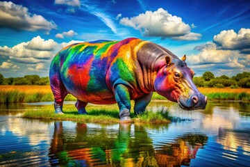 Fototapeta premium Hippopotamus in Latin: Unique Artistic Representation of the Iconic African Mammal in Nature