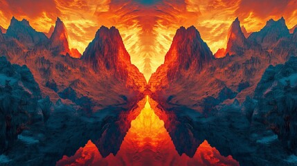 Majestic Mountainous Landscape in Fiery Sunset