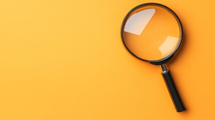 Photo of magnifying glass on left side over orange pastel background with copyspace for put your text or logo.,Flat lay top view mock-up item concept. with generative ai