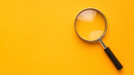 Photo of magnifying glass on left side over orange pastel background with copyspace for put your text or logo.,Flat lay top view mock-up item concept. with generative ai