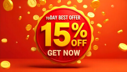 Fototapeta premium 3D badge shape best offer sale promotion 15 percent discount background