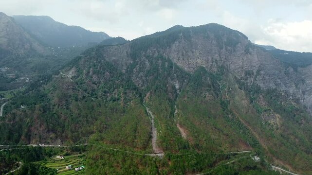 Aerial view of beautiful view of smanora range village is located in forest cd block nainital block and nainital tehsil of Nainital district. uttarakhand, India