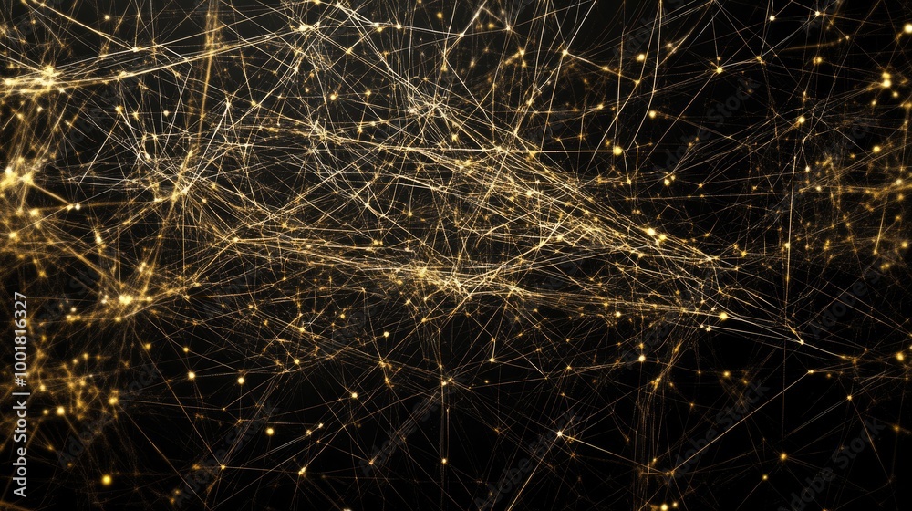 Poster a network of abstract lines forming a complex web or net-like pattern, symbolizing connections, comm
