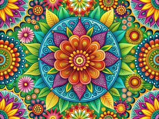 Intricate Hand-Drawn Background Design Featuring Geometric Patterns and Floral Elements in Soft Colors