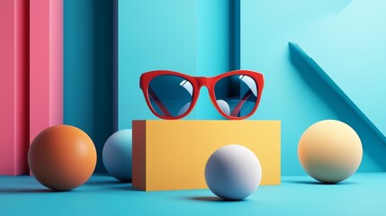 Colorful abstract sunglasses with geometric background