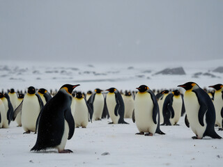 Obraz premium Penguins on the snowy plains of Antarctica