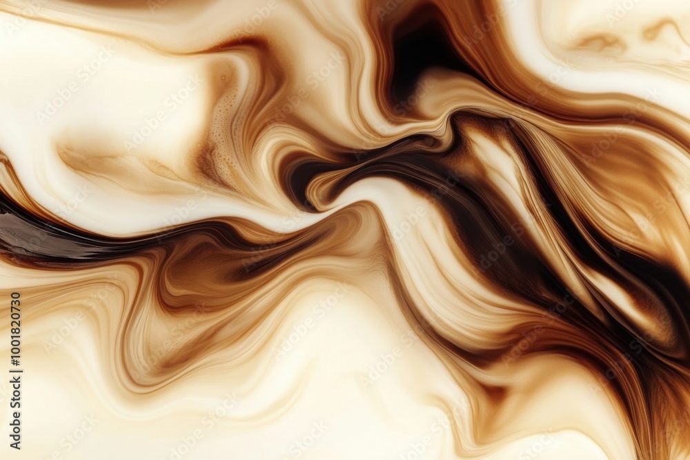 Poster Swirling coffee and milk create a captivating abstract pattern in a warm, inviting blend during a cozy morning moment. Generative AI