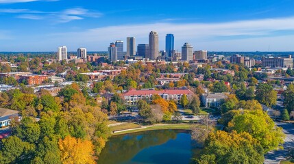 Vibrant Autumn Cityscape with Skyline and Colorful Foliage