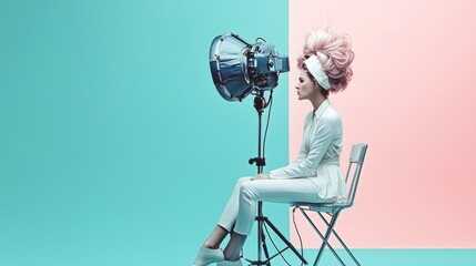 Fashion editorial with woman and studio lighting setup