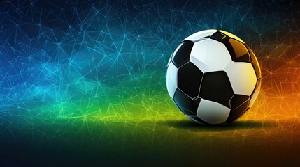 Naklejka premium Vibrant soccer ball on geometric gradient background, sport concept