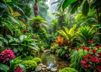 Obraz premium Lush Greenery and Vibrant Flora in a Serene Natural Habitat with Exotic Plant Life Displayed