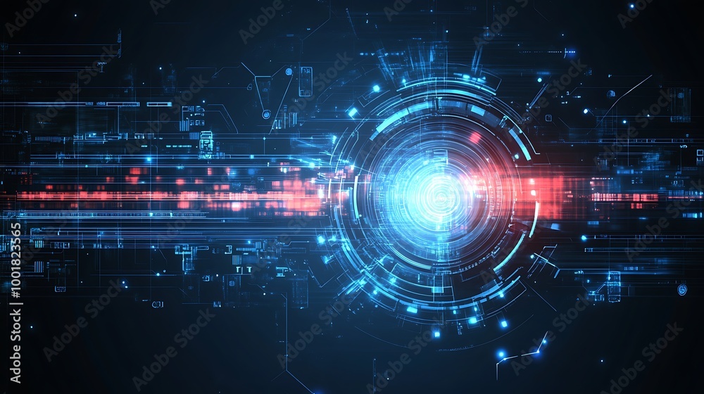 Aufkleber Abstract digital technology background with glowing lines and circles.