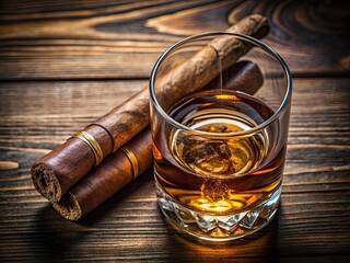 Luxurious cigar resting atop a glass of fine whiskey or cognac, epitomizing a classy lifestyle moment