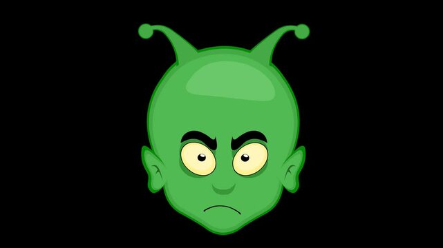 video animation face character alien, extraterrestrial or goblin cartoon, with his hand making a fuck you gesture, on a transparent background with alpha channel at zero