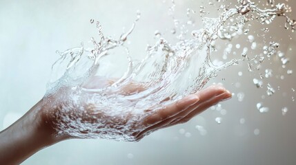 Fototapeta premium Hand catching splashing water in mid-air