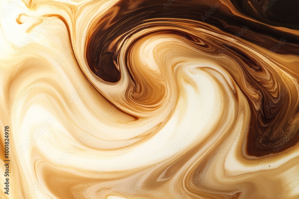 Fototapete swirling coffee and milk blend in a rich abstract formation showcasing fluid dynamics and texture in