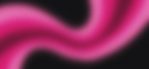 Abstract background with pink raspberry color gradient wave on black, grain, grunge noise, stripe, website banner design, copy space