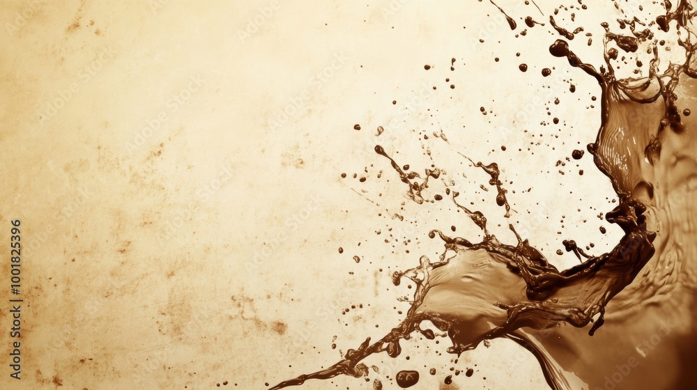 Poster Artistic background created from dynamic coffee stains and splashes on a textured surface. Generative AI